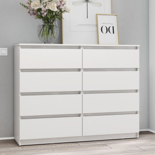 Белый широкий высокий комод под телевизор с 8 ящиками как ИКЕА МАЛЬМ К-16 СИТИ ЛДСП